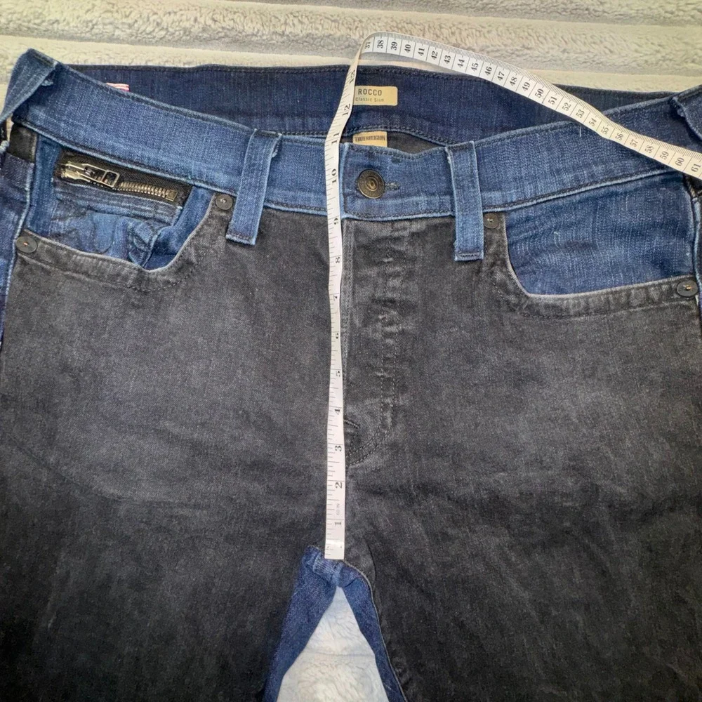 True Religion Mens 38 Rocco Classic Slim Moto Jeans Blue Black Ribbed‎ 36x33